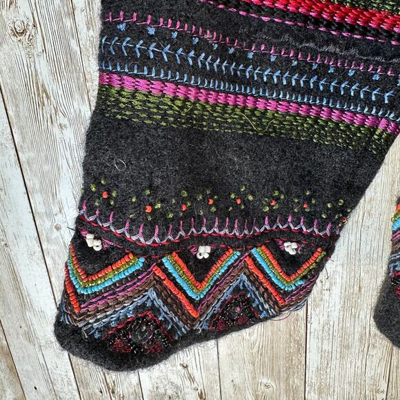 Chico's‎ Anniversary Collection Floral Jacket Womens Sz 1 Black Wool Beaded - Picture 6 of 8